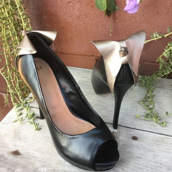 Elle Women's Shoes Leather Pump Black Platform Heels Leather size 9.5 - Picture 3 of 5